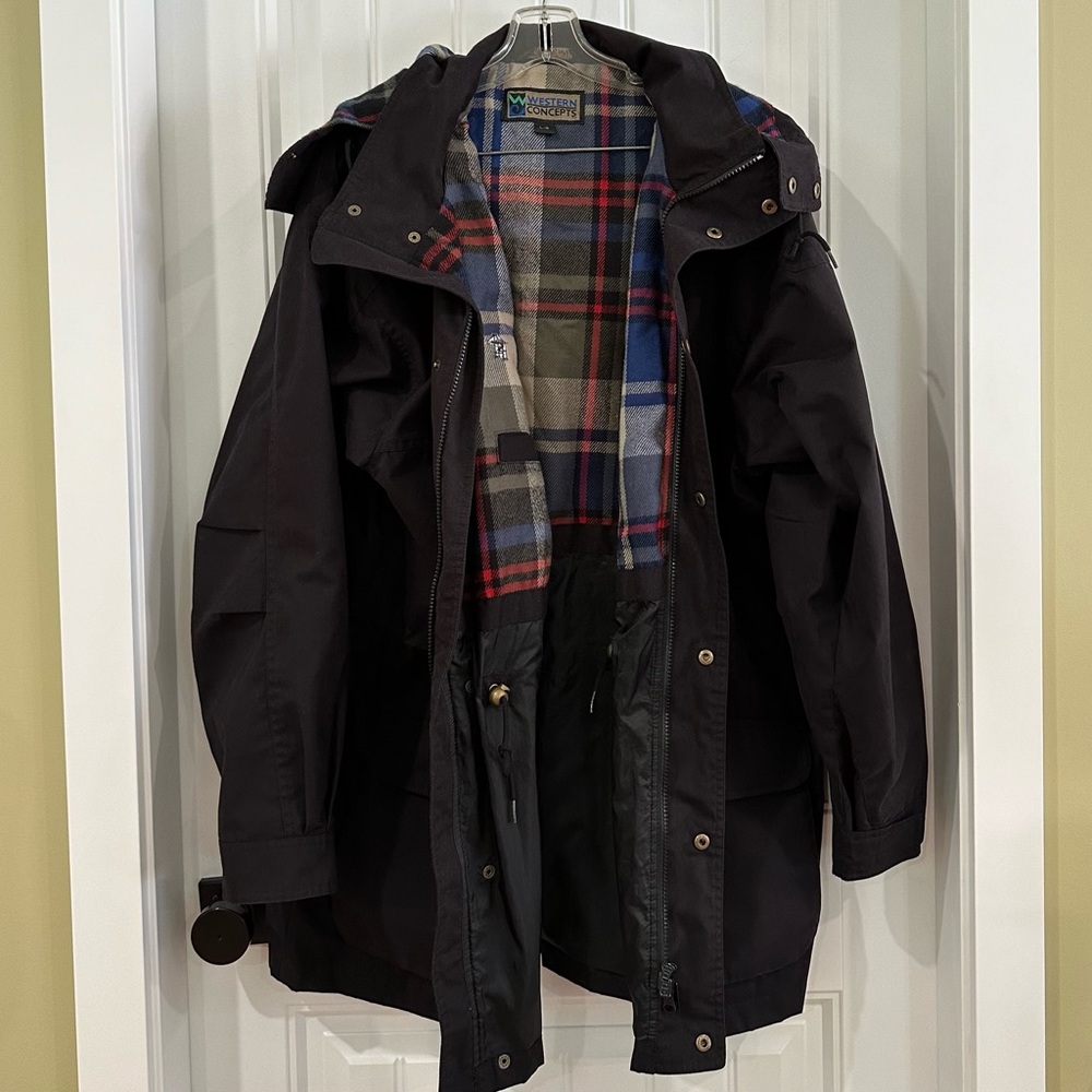 Western Concepts Black Lined Hooded Parka Coat Men’s Large